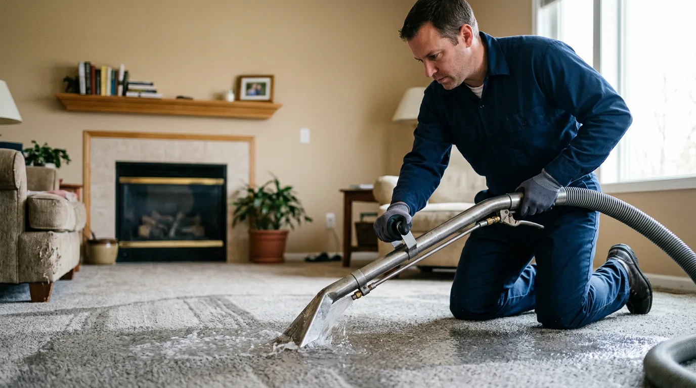 Water damage restoration technician working near Highland, MI